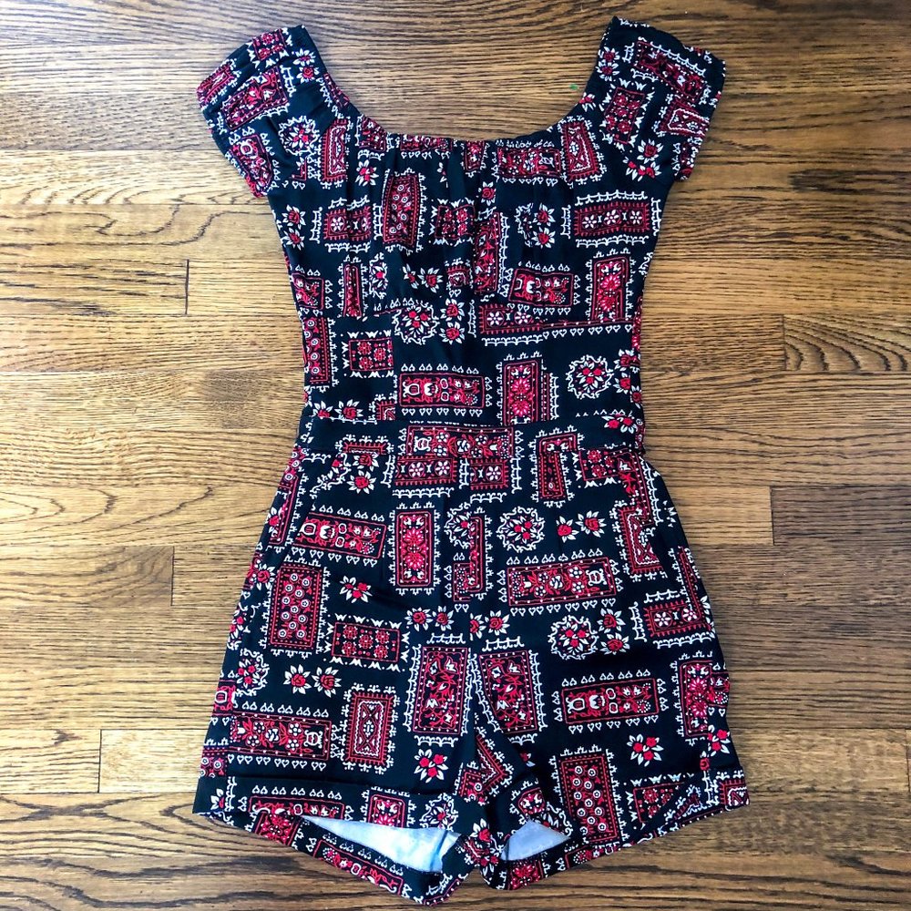 Pinup Girl Bandana Print Black Romper